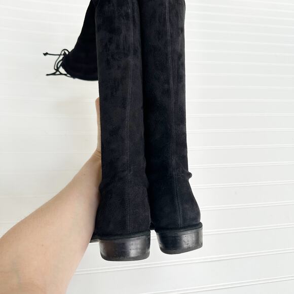 Stuart Weitzman Lowland Over-the-Knee Boots Black Suede Flat Tie Back 7.5 - Picture 5 of 11